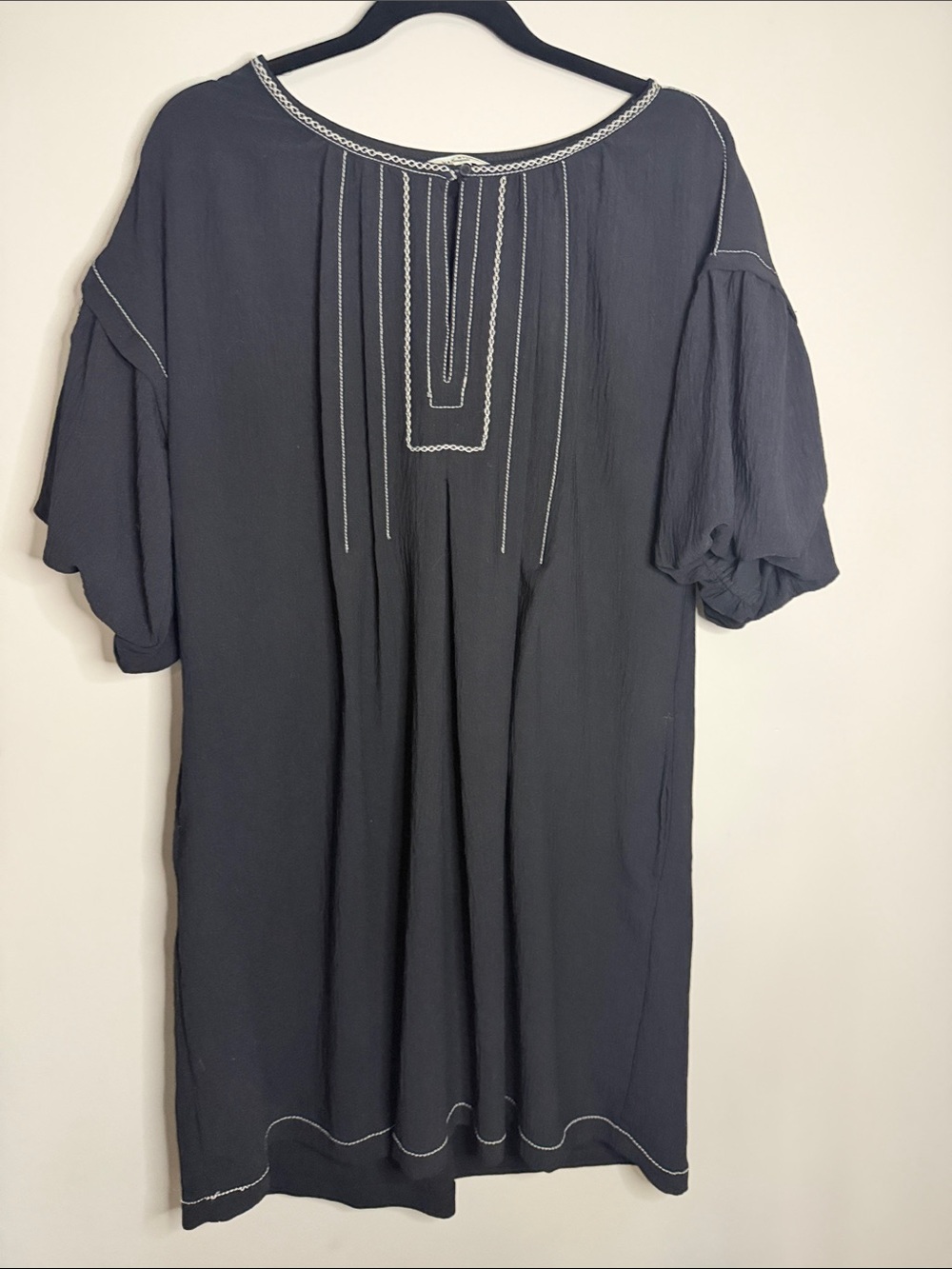 Women's Black Embroidered Peasant Dress